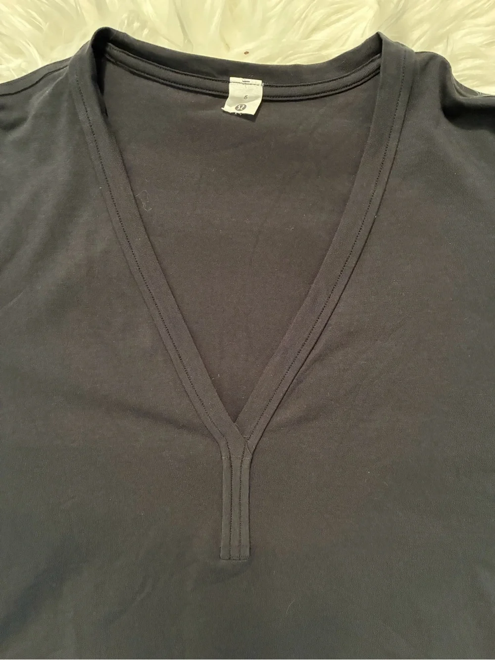 Lululemon Back in Action Long Sleeve Vneck w/Trim Black Sz 6 Cotton LW3HTWS